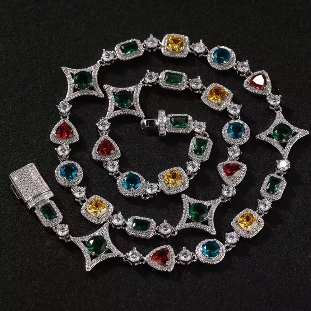 Silver Multicolor Gemstone  Necklace - 20inch - Picture 5 of 5